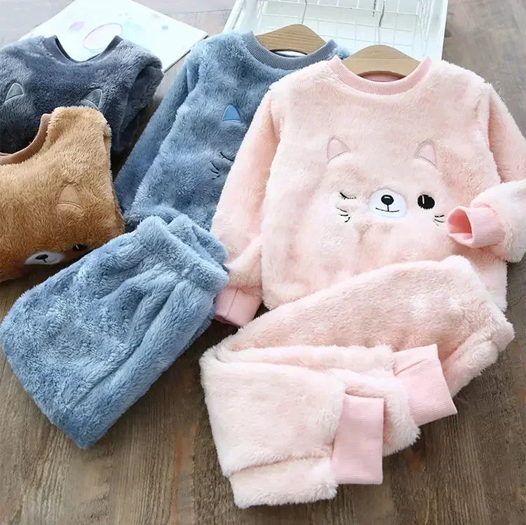Pyjama Enfant Polaire Hiver – Ensemble Chaud Motif Animal Haut & Pantalon