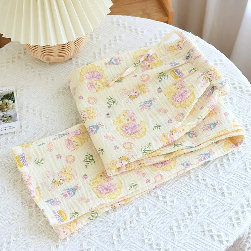 Pantalon Pyjama Femme Floral Coton  – Taille Élastique Confort