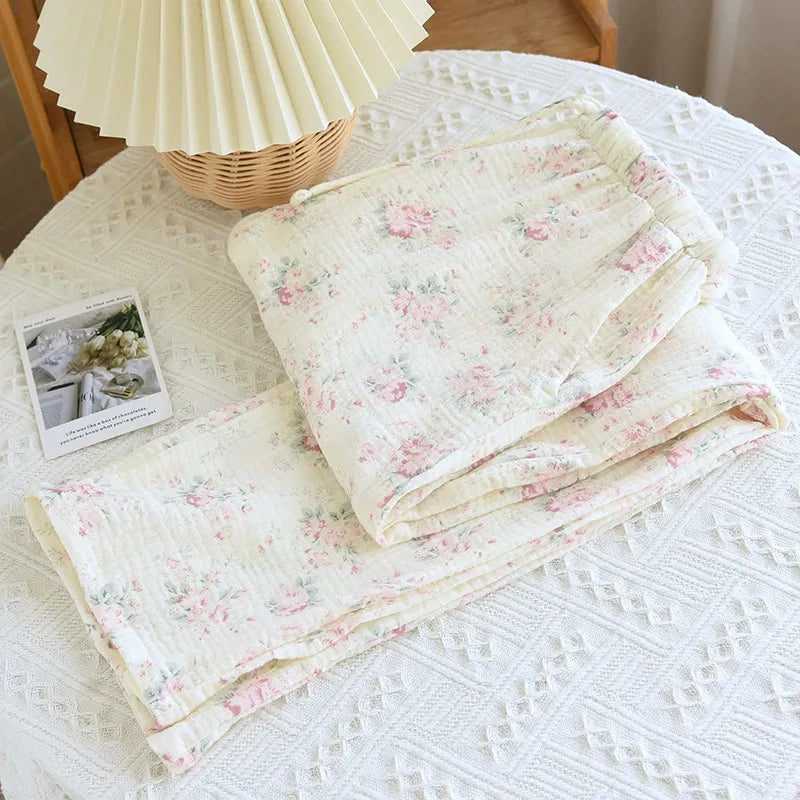 Pantalon Pyjama Femme Floral Coton  – Taille Élastique Confort