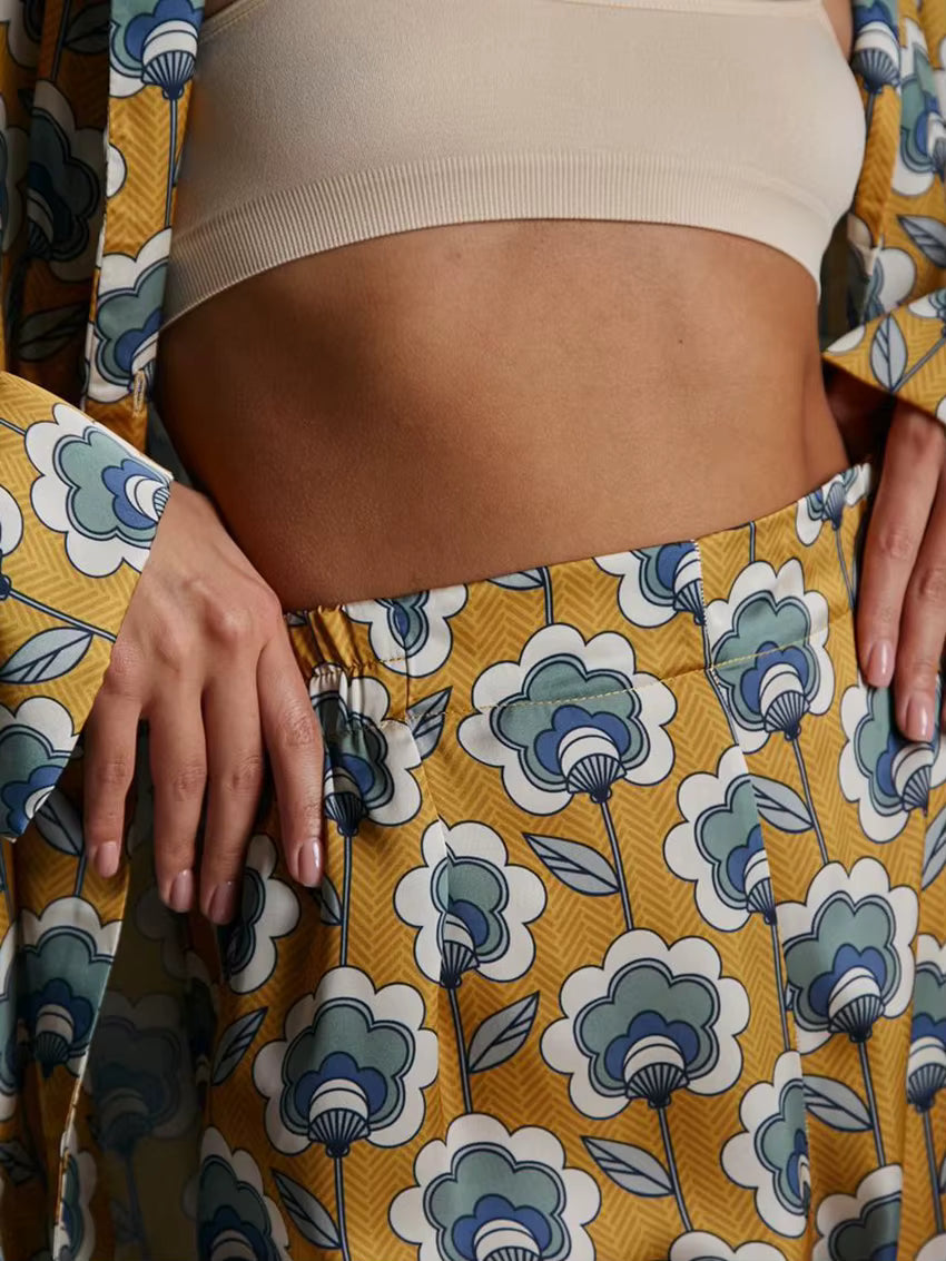 Ensemble Pyjama Femme Imprimé – Chemise à Revers & Pantalon Fluide