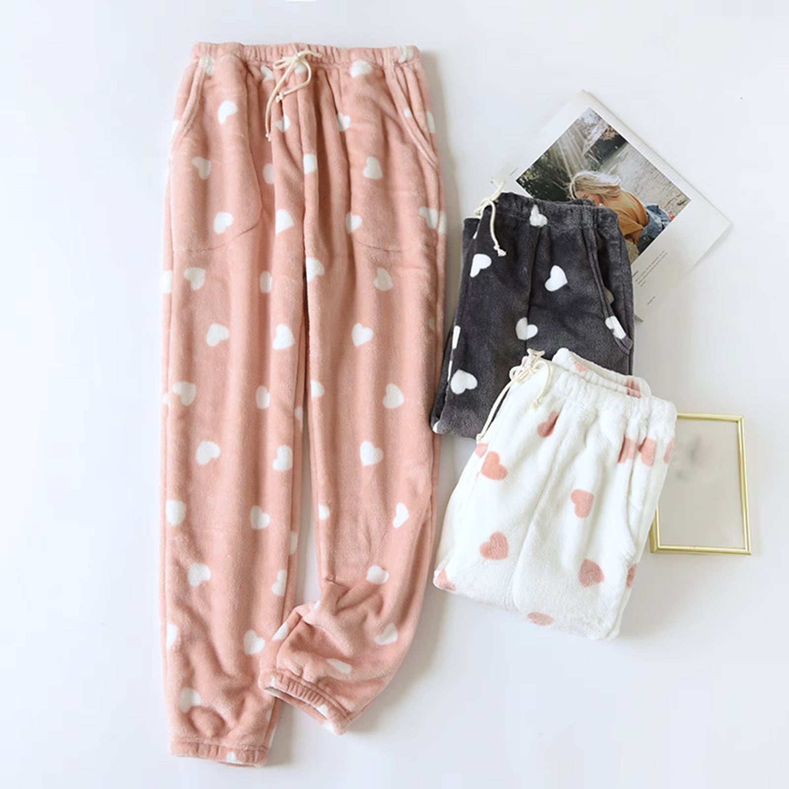 Pantalon Pyjama Femme Polaire Chaud – Taille Élastique & Poches