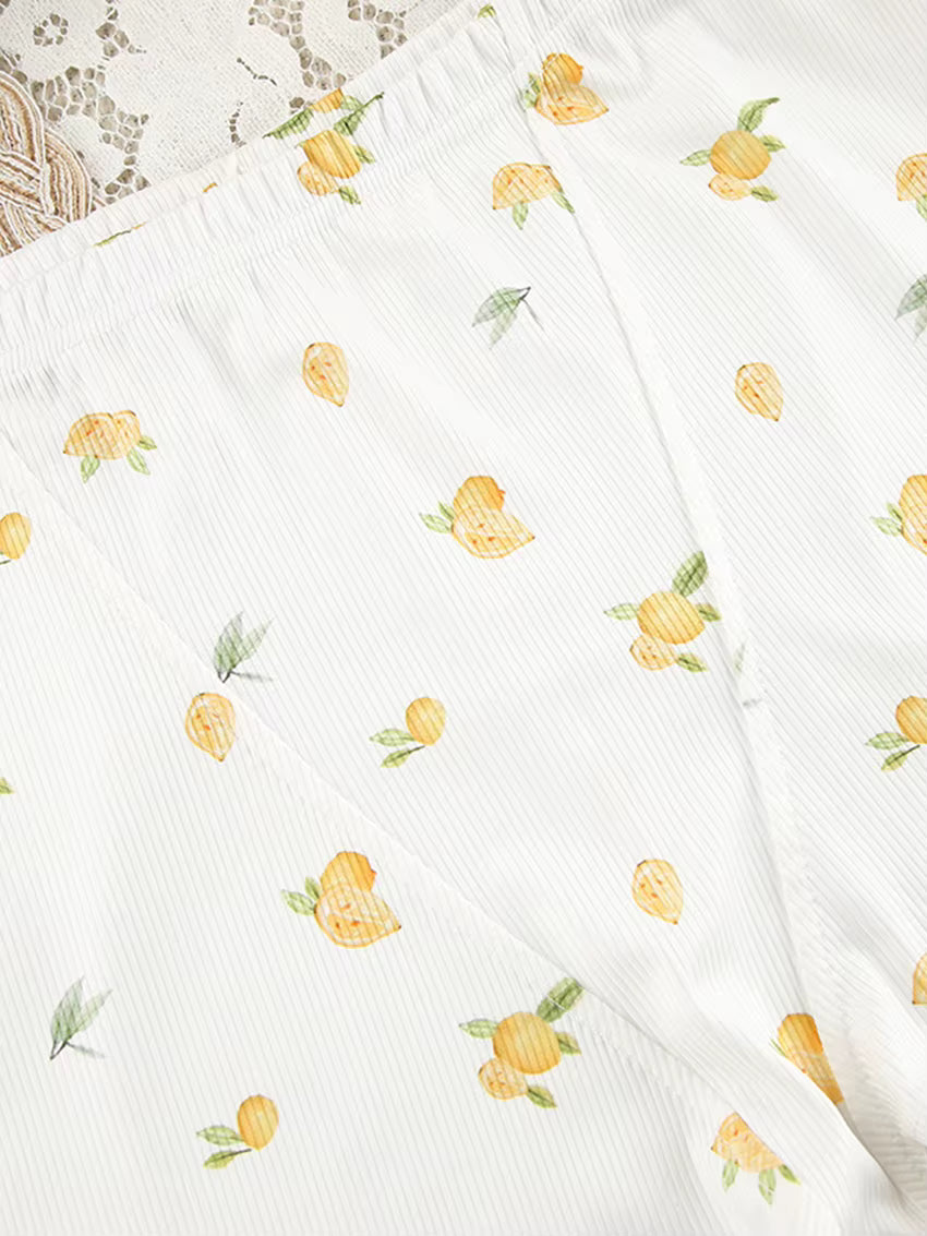 Pyjama Femme 3 Pièces Blanc – Brassière, Short & Gilet Stretch Imprimé