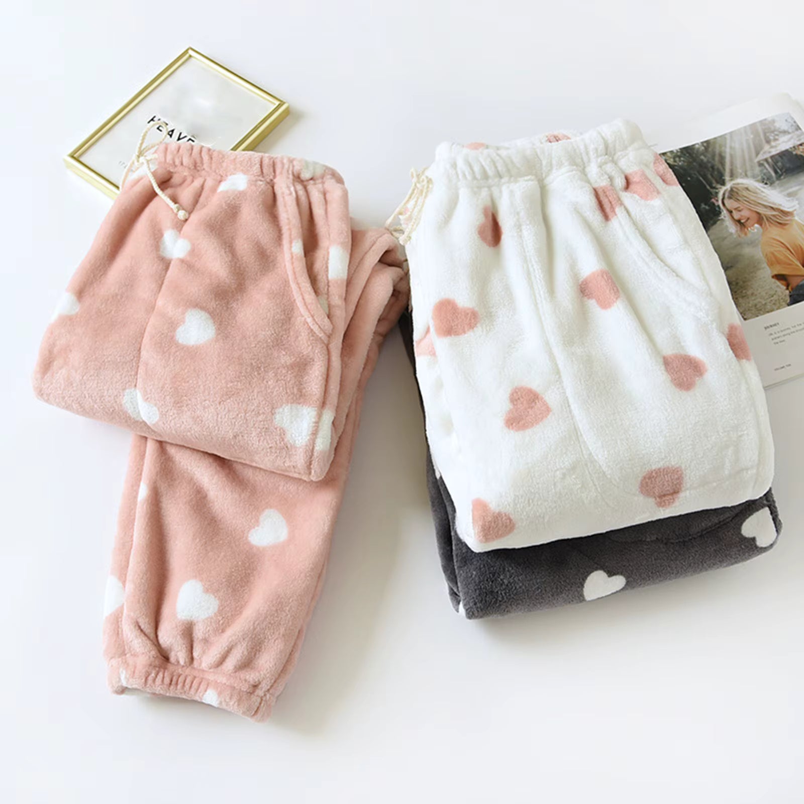 Pantalon Pyjama Femme Polaire Chaud – Taille Élastique & Poches