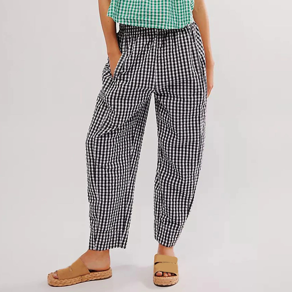 Pantalon Femme Rayé Taille Élastique – Coupe Droite Casual