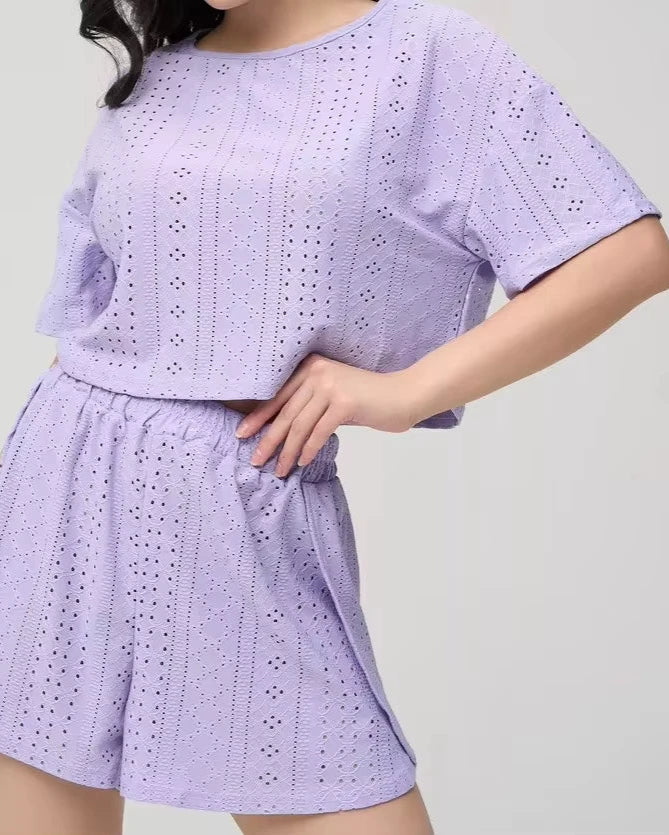 Ensemble Pyjama Femme Ajouré – Haut Court & Short Confort