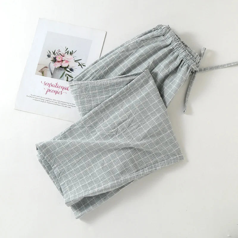 Pantalon Pyjama Femme en Coton à Carreaux – Taille Élastique, Coupe Droite