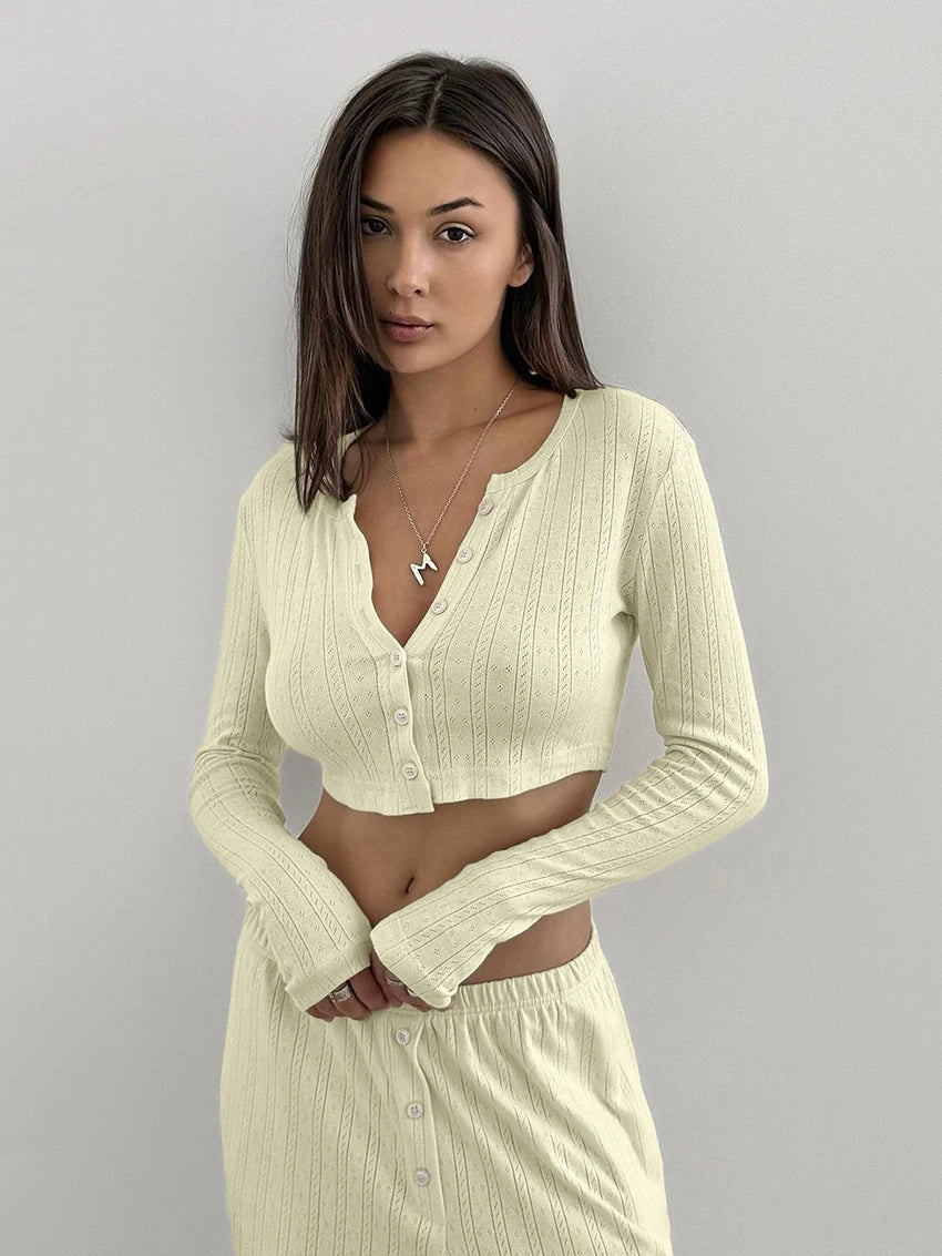 Pyjama Femme Manches Longues – Ensemble Pantalon Fluide Coton Polyester