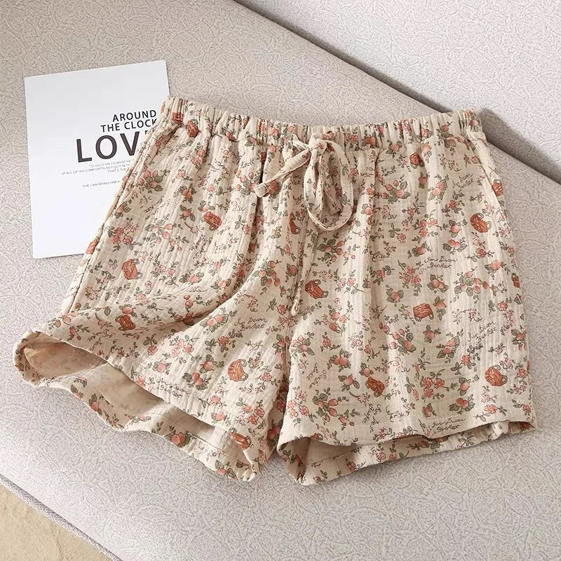 Short de Pyjama Femme Coton – Floral Sporty Été, Taille Élastique