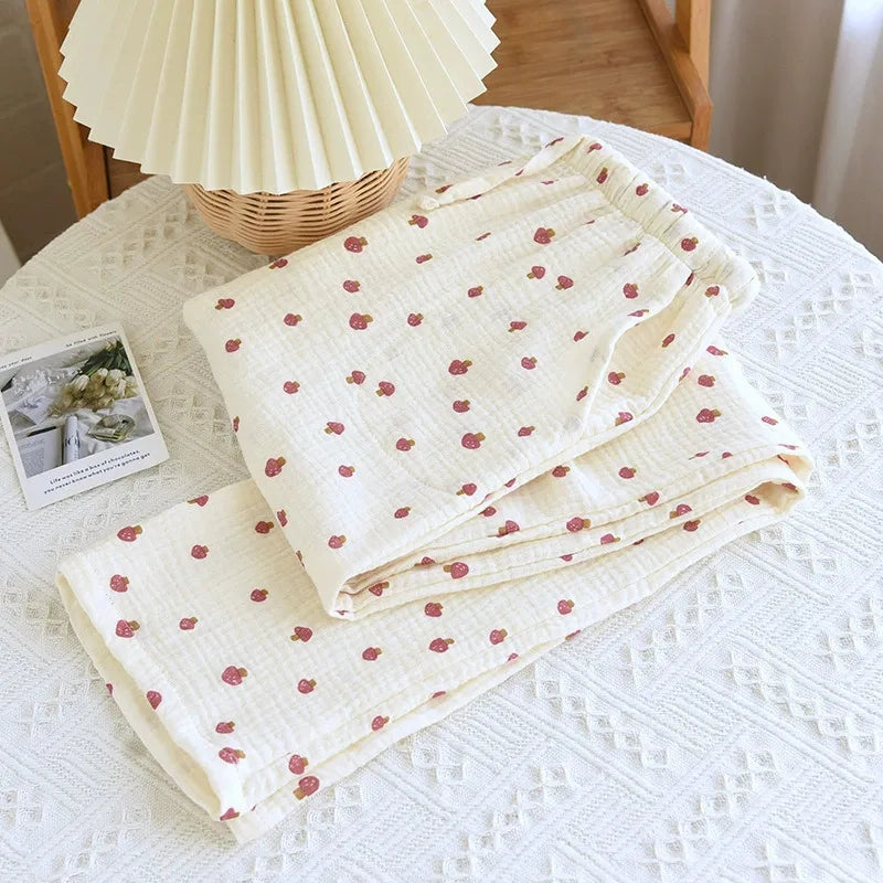 Pantalon Pyjama Femme Floral Coton  – Taille Élastique Confort