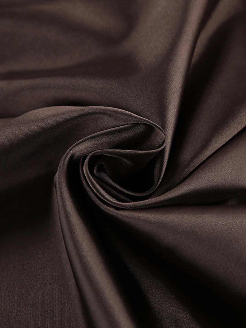 Ensemble Pyjama Femme Satiné Marron – Col V & Pantalon Fluide (Polyester Spandex)