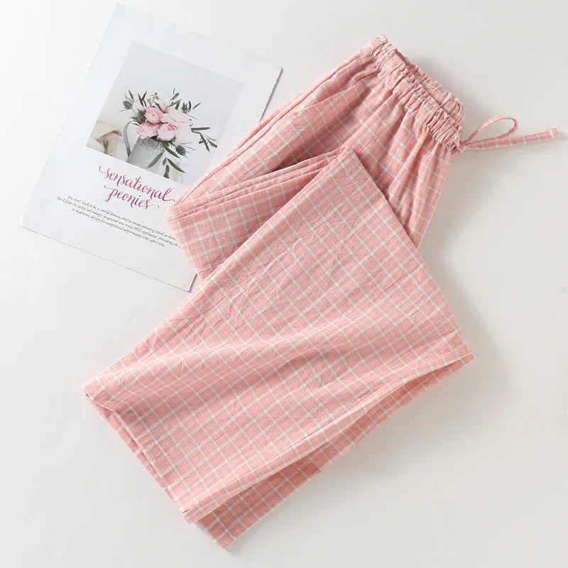 Pantalon Pyjama Femme en Coton à Carreaux – Taille Élastique, Coupe Droite