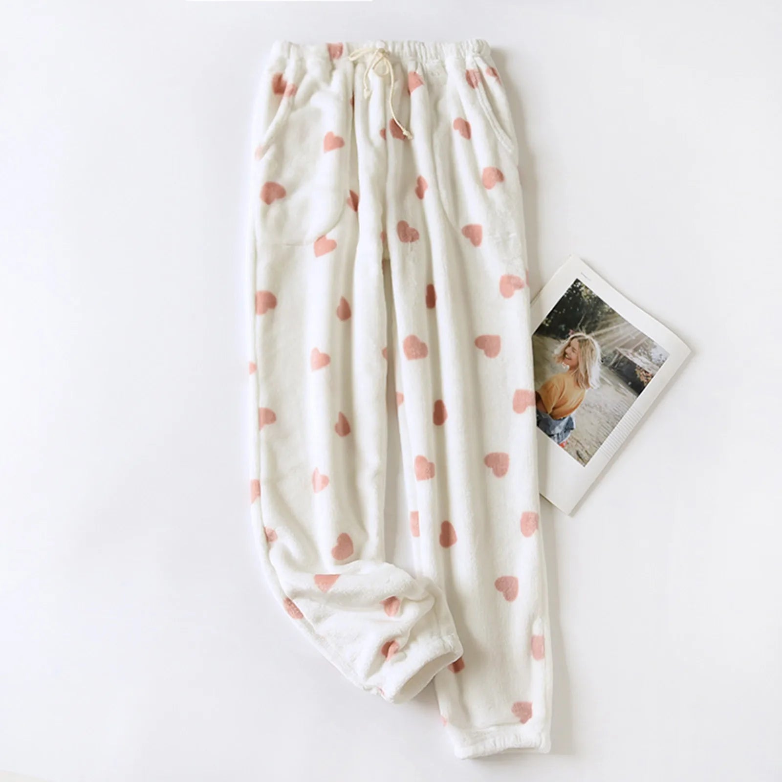 Pantalon Pyjama Femme Polaire Chaud – Taille Élastique & Poches