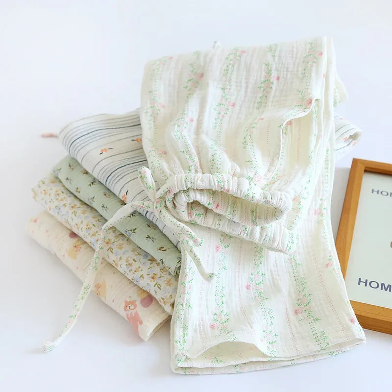 Pantalon Pyjama Femme Floral Coton  – Taille Élastique Confort