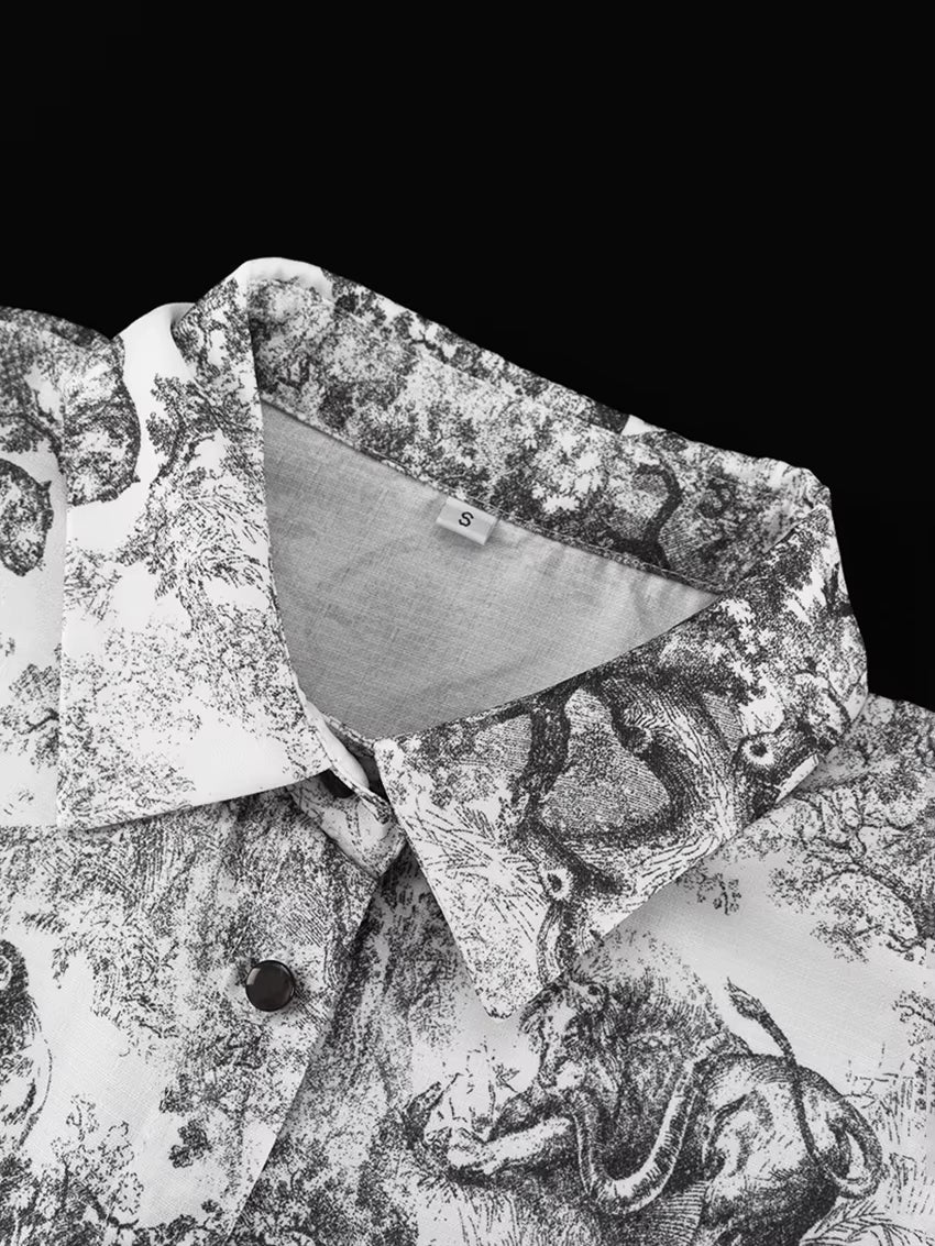 Ensemble Pyjama Femme Imprimé Bleu/Gris – Chemise & Pantalon Fluide