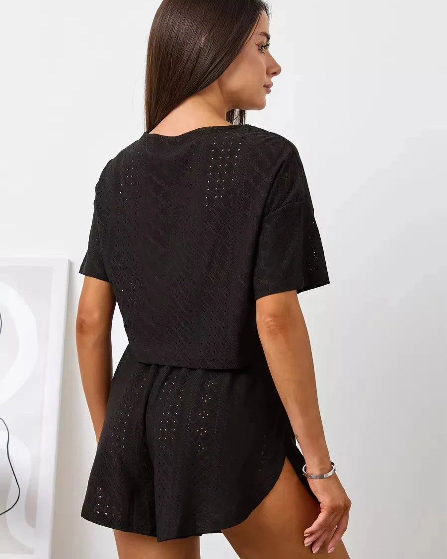 Ensemble Pyjama Femme Ajouré – Haut Court & Short Confort