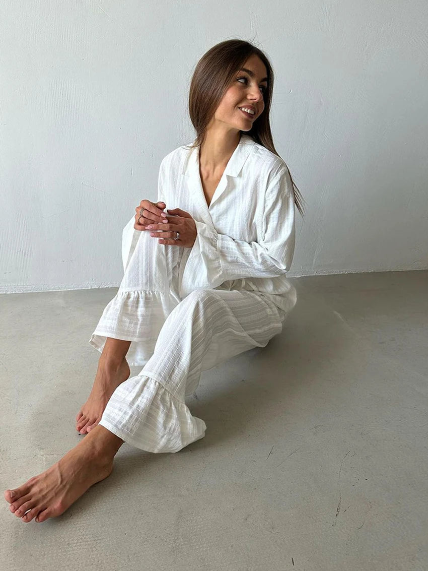 Ensemble Pyjama Femme Coton – Chemise Col Revers & Pantalon Ample