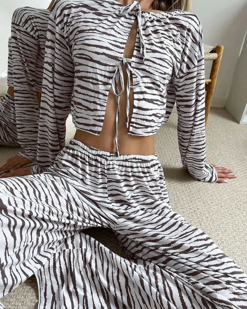 Ensemble Pyjama Femme Automne – Manches Longues & Pantalon Uni Élégant