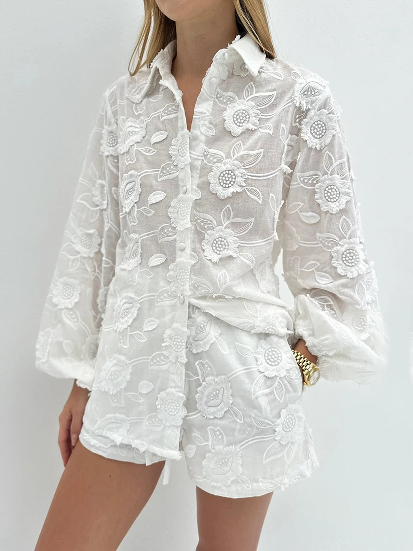 Pyjama Femme en Coton – Ensemble Chemise Boutonnée & Short Fluide