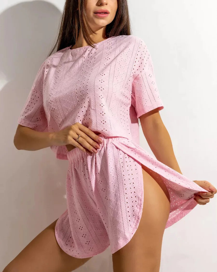 Ensemble Pyjama Femme Ajouré – Haut Court & Short Confort