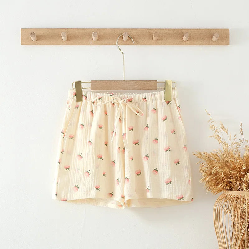 Short de Pyjama Femme Coton – Floral Sporty Été, Taille Élastique