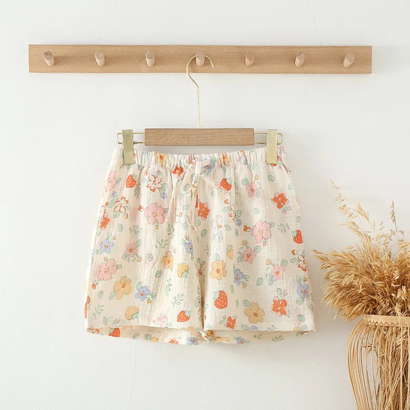 Short de Pyjama Femme Coton – Floral Sporty Été, Taille Élastique