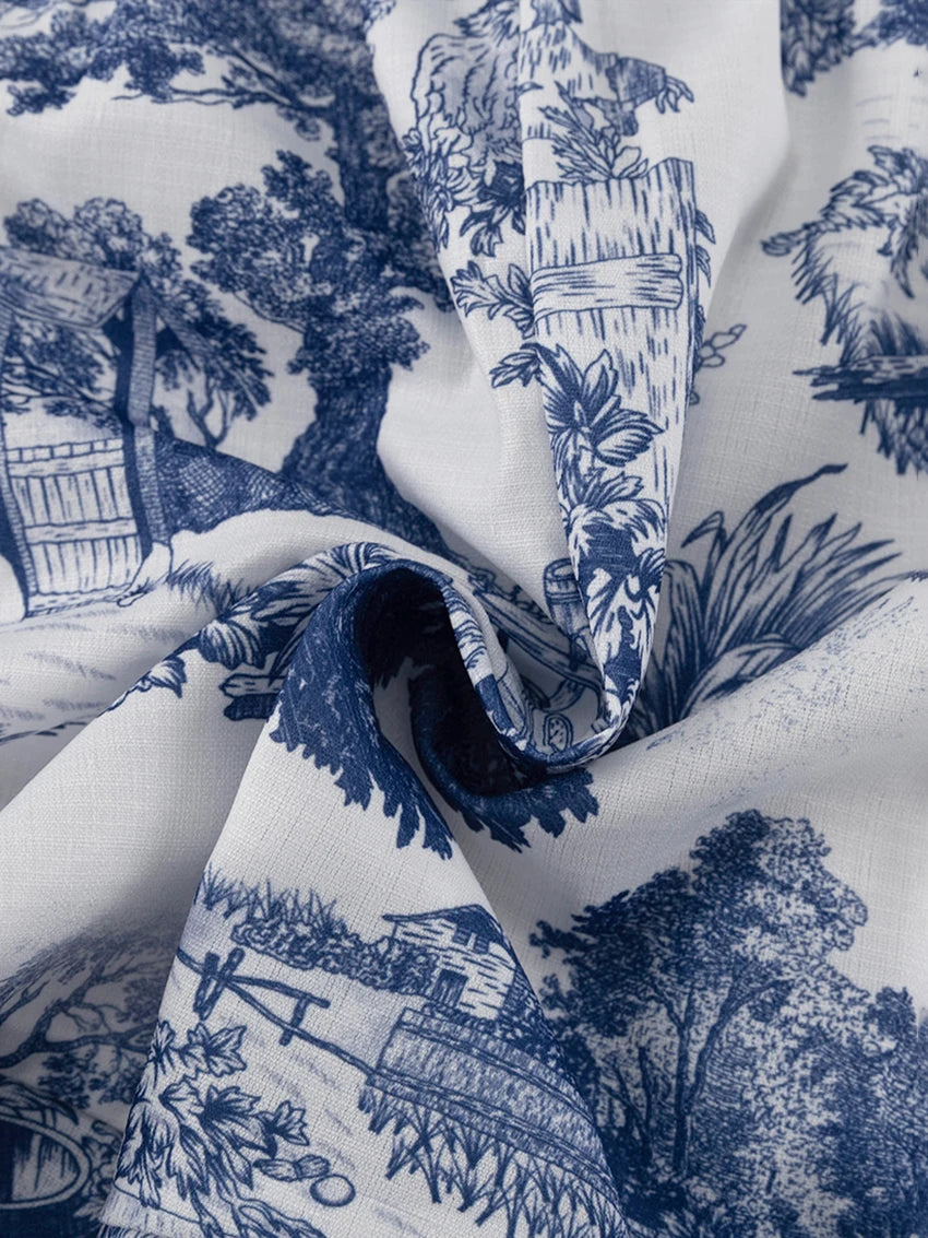 Ensemble Pyjama Femme Imprimé Bleu – Kimono à Revers & Short Fluide