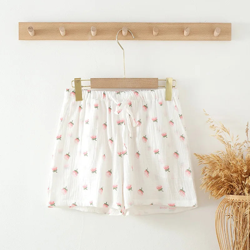 Short de Pyjama Femme Coton – Floral Sporty Été, Taille Élastique